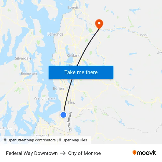 Federal Way Downtown to City of Monroe map