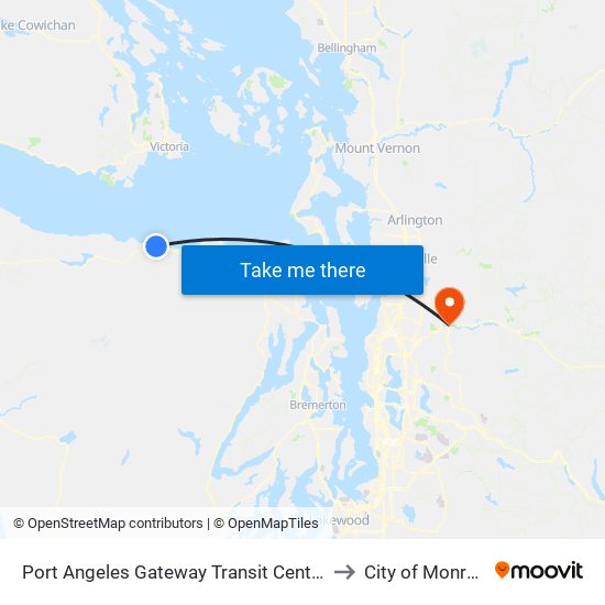 Port Angeles Gateway Transit Center to City of Monroe map