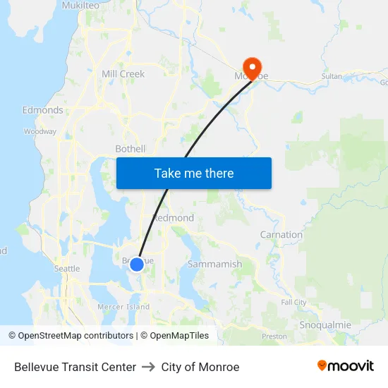 Bellevue Transit Center to City of Monroe map