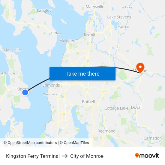 Kingston Ferry Terminal to City of Monroe map