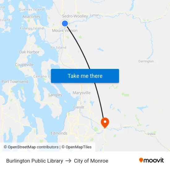 Burlington Public Library to City of Monroe map