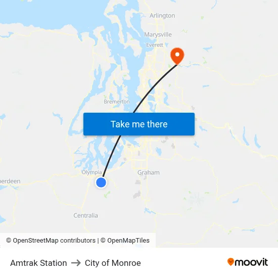 Amtrak Station to City of Monroe map