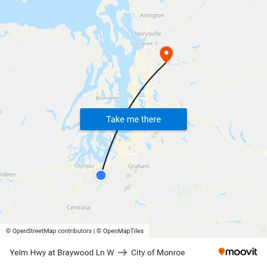 Yelm Hwy at Braywood Ln W to City of Monroe map