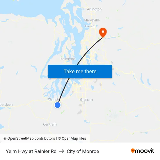 Yelm Hwy at Rainier Rd to City of Monroe map