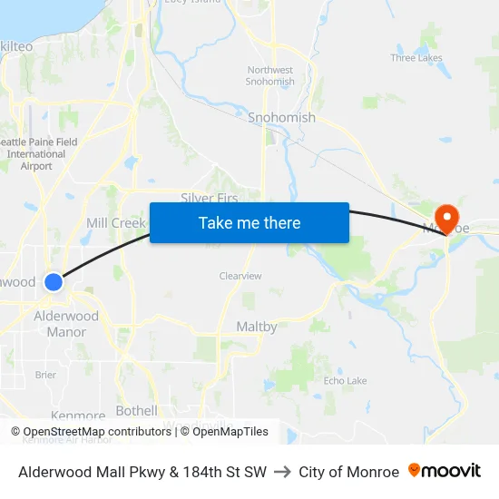 Alderwood Mall Pkwy & 184th St SW to City of Monroe map