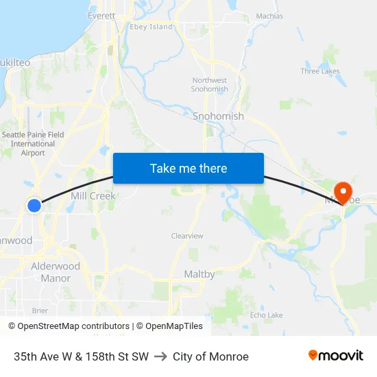 35th Ave W & 158th St SW to City of Monroe map