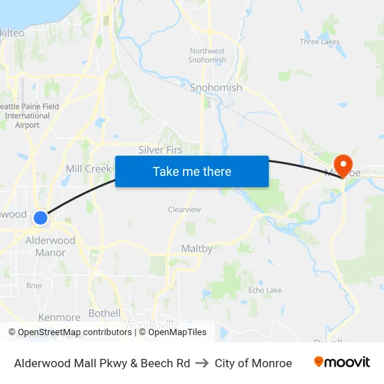 Alderwood Mall Pkwy & Beech Rd to City of Monroe map