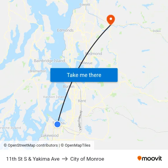11th St S & Yakima Ave to City of Monroe map