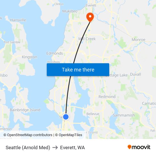 Seattle (Arnold Med) to Everett, WA map
