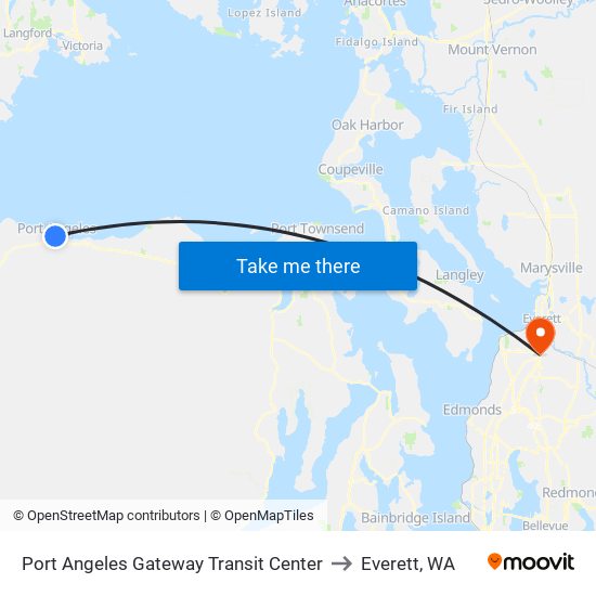 Port Angeles Gateway Transit Center to Everett, WA map