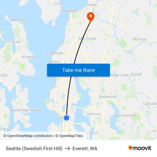 Seattle (Swedish First Hill) to Everett, WA map