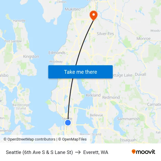 Seattle (6th Ave S & S Lane St) to Everett, WA map
