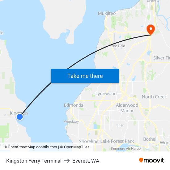 Kingston Ferry Terminal to Everett, WA map