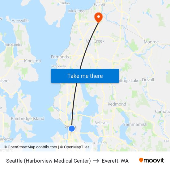 Seattle (Harborview Medical Center) to Everett, WA map