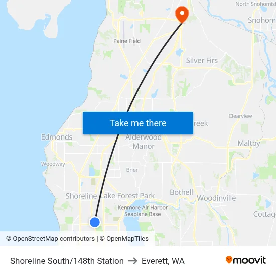 Shoreline South/148th Station to Everett, WA map
