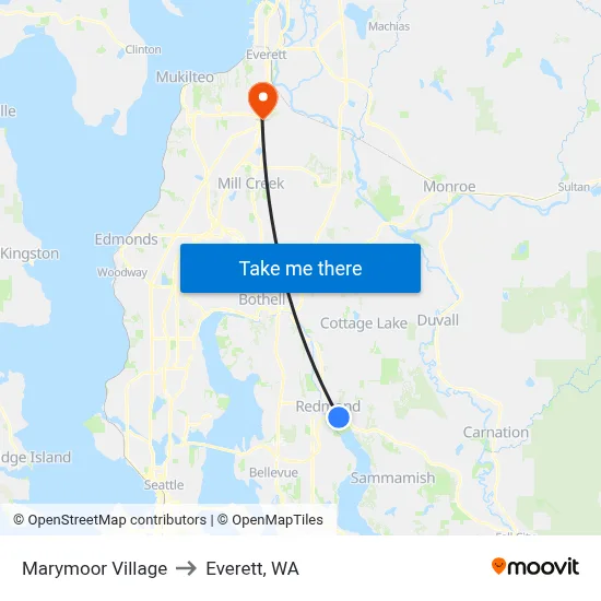 Marymoor Village to Everett, WA map