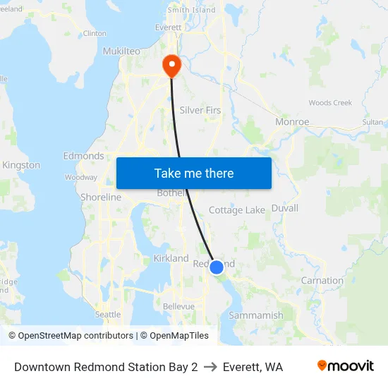 Downtown Redmond Station Bay 2 to Everett, WA map