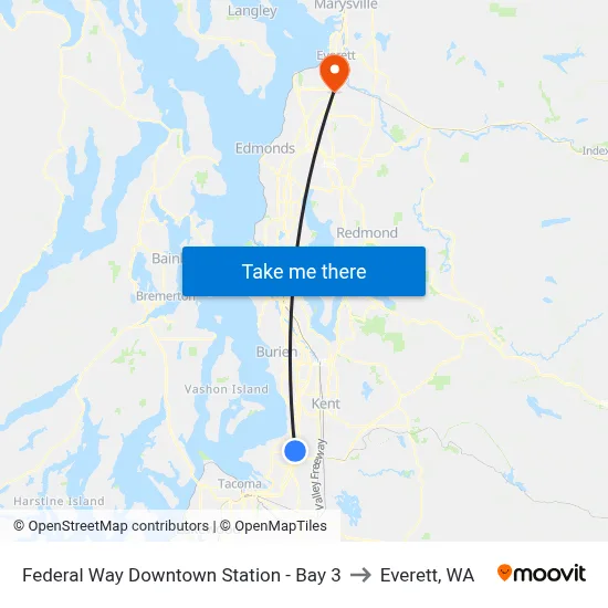 Federal Way Downtown Station - Bay 3 to Everett, WA map
