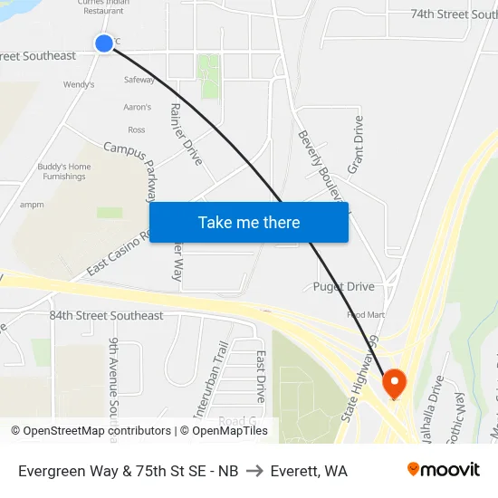Evergreen Way & 75th St SE - NB to Everett, WA map