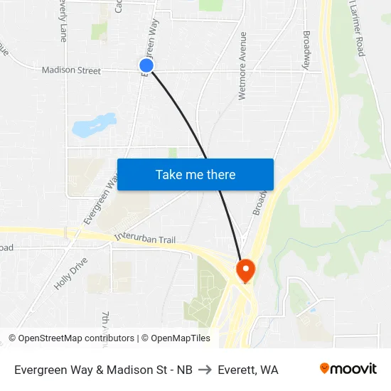 Evergreen Way & Madison St - NB to Everett, WA map