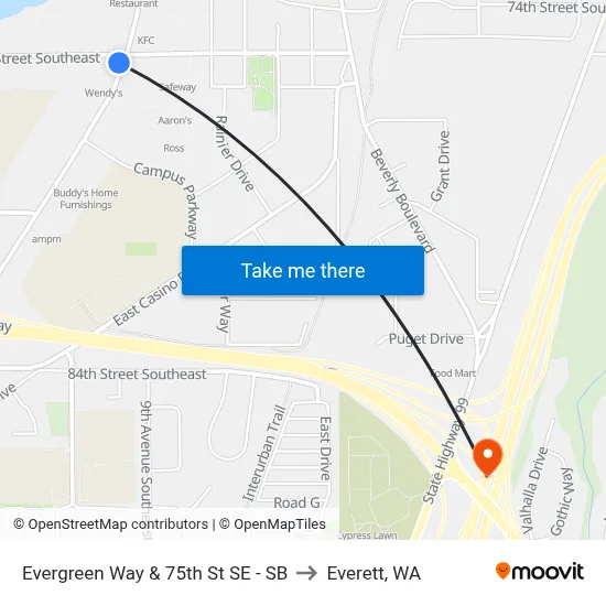 Evergreen Way & 75th St SE - SB to Everett, WA map