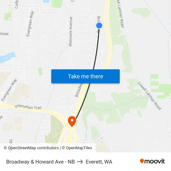 Broadway & Howard Ave - NB to Everett, WA map
