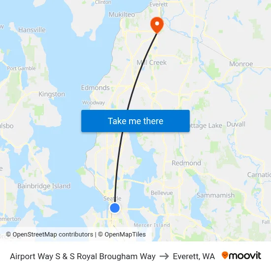 Airport Way S & S Royal Brougham Way to Everett, WA map