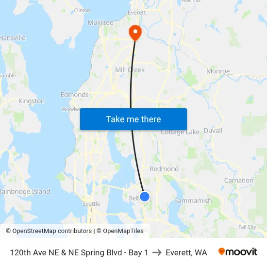 120th Ave NE & NE Spring Blvd - Bay 1 to Everett, WA map