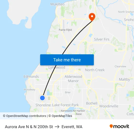 Aurora Ave N & N 200th St to Everett, WA map