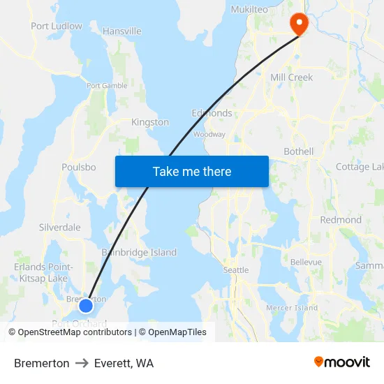 Bremerton to Everett, WA map