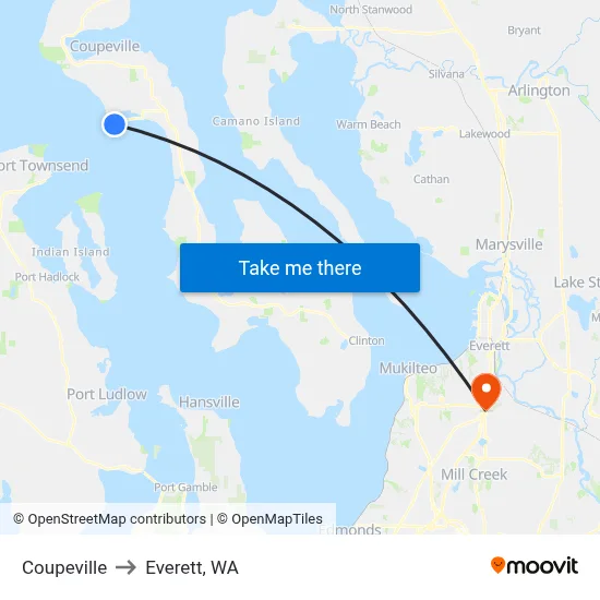 Coupeville to Everett, WA map