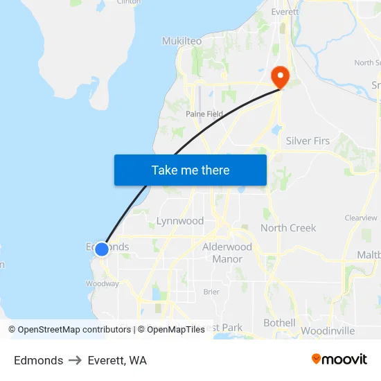 Edmonds to Everett, WA map