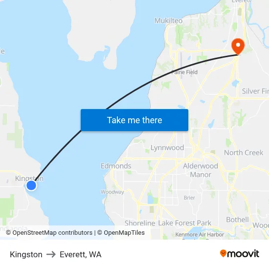 Kingston to Everett, WA map