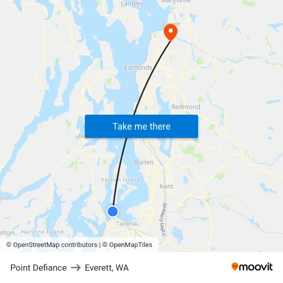 Point Defiance to Everett, WA map