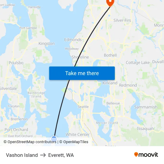 Vashon Island to Everett, WA map