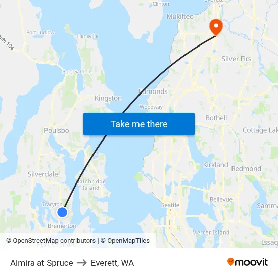 Almira at Spruce to Everett, WA map