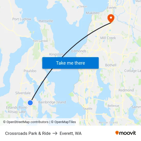 Crossroads Park & Ride to Everett, WA map