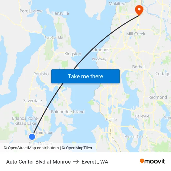Auto Center Blvd at Monroe to Everett, WA map