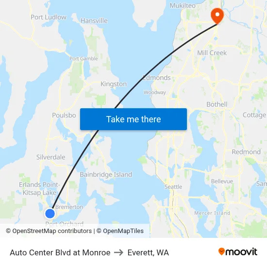 Auto Center Blvd at Monroe to Everett, WA map