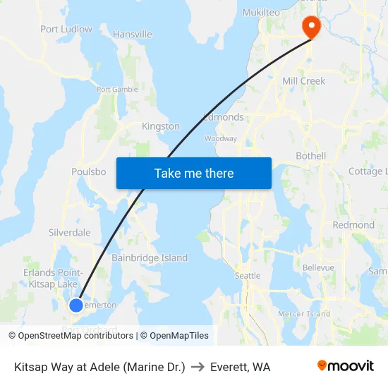 Kitsap Way at Adele (Marine Dr.) to Everett, WA map