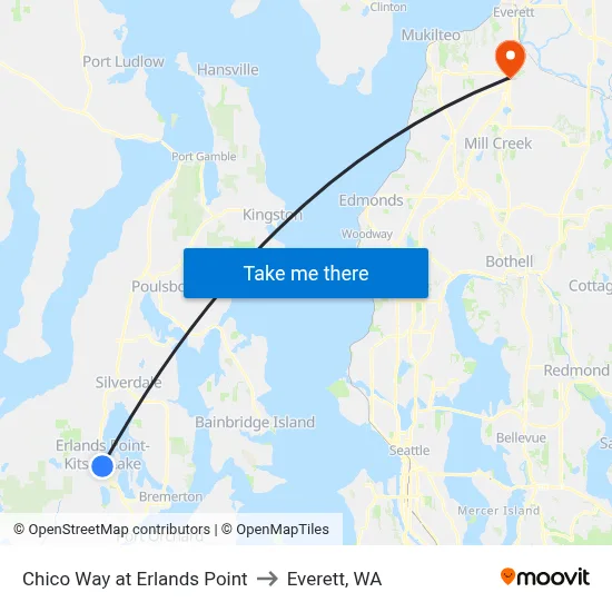 Chico Way at Erlands Point to Everett, WA map