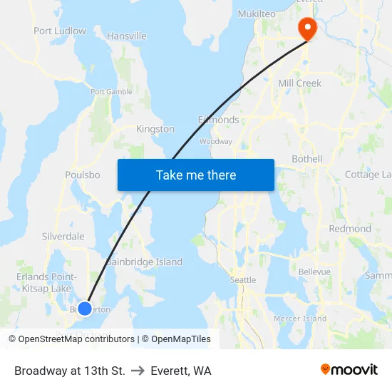 Broadway at 13th St. to Everett, WA map