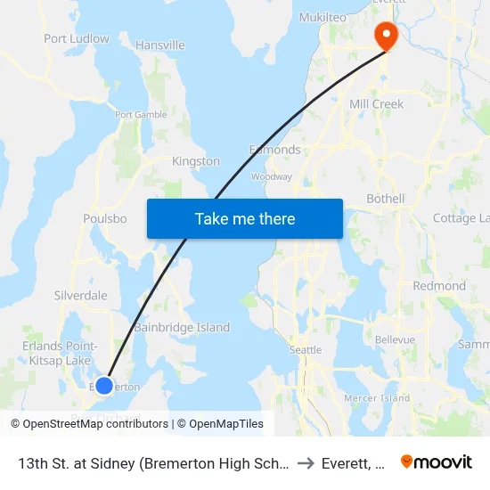 13th St. at Sidney (Bremerton High School) to Everett, WA map