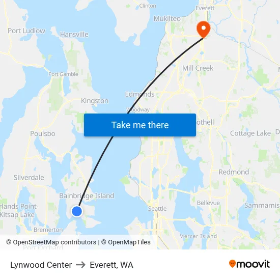 Lynwood Center to Everett, WA map