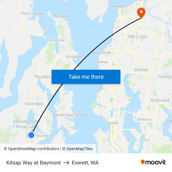 Kitsap Way at Baymont to Everett, WA map