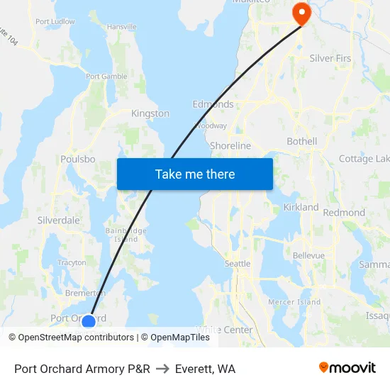 Port Orchard Armory P&R to Everett, WA map