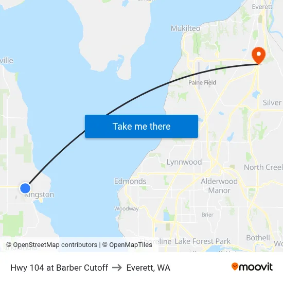 Hwy 104 at Barber Cutoff to Everett, WA map