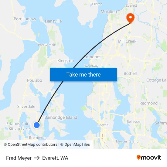 Fred Meyer to Everett, WA map