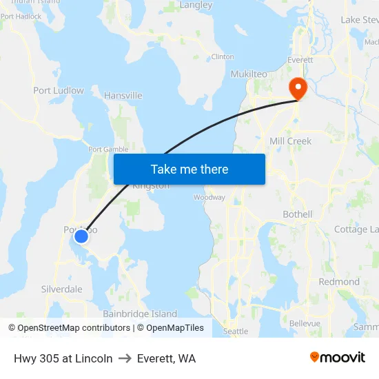 Hwy 305 at Lincoln to Everett, WA map