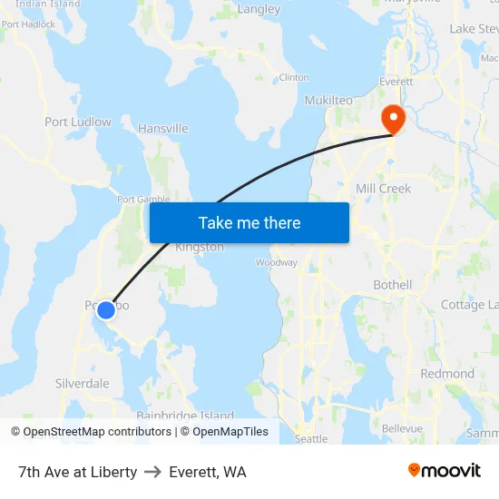 7th Ave at Liberty to Everett, WA map